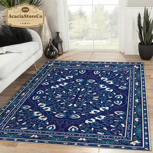 Blue Floral Pattern Area Rectangle Rug, Blue Floral Pattern Carpet ...