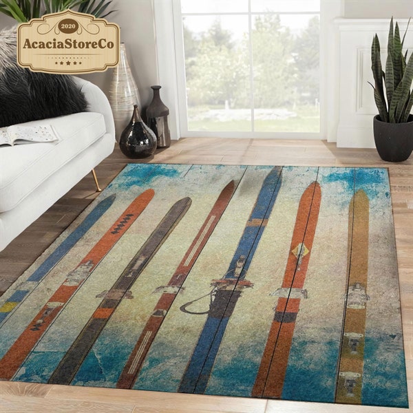 Skiing Area Rug, Skiing Rugs, Skiing Carpet, Large Vintage Rug, Rugs For Living Room, Home Decor Rug