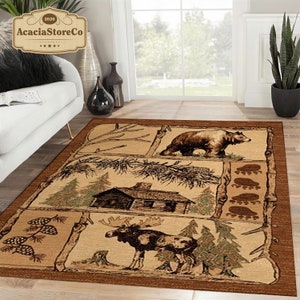 Beige Cabin Home Decor Area Rug, Rustic Cabin Lodge Rugs, Large Vintage Rug, Rugs For Living Room, Home Decor Rug