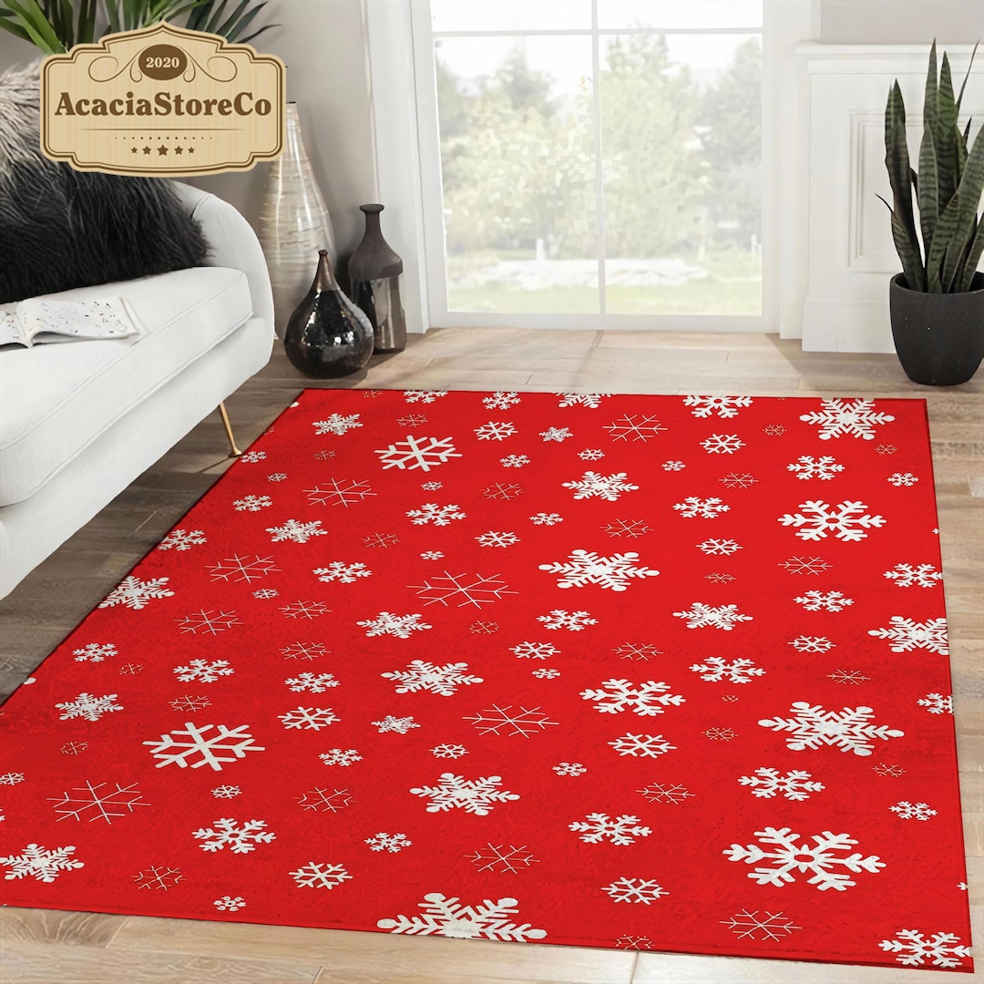 Red Snowflake Chistmas Pattern Rectangle Rug, Merry Christmas Rug ...
