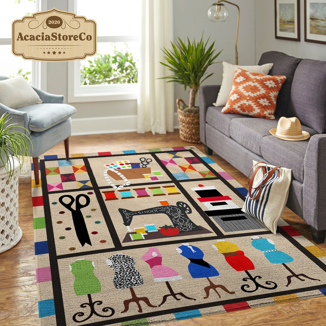 Sewing Life Area Rug Sewing Life Carpet Sewing Rug Sewing Etsy