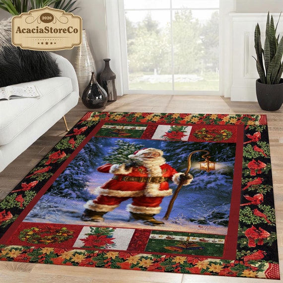 Merry Christmas Rug, Santa Claus Christmas Area Rug, Xmas Carpet