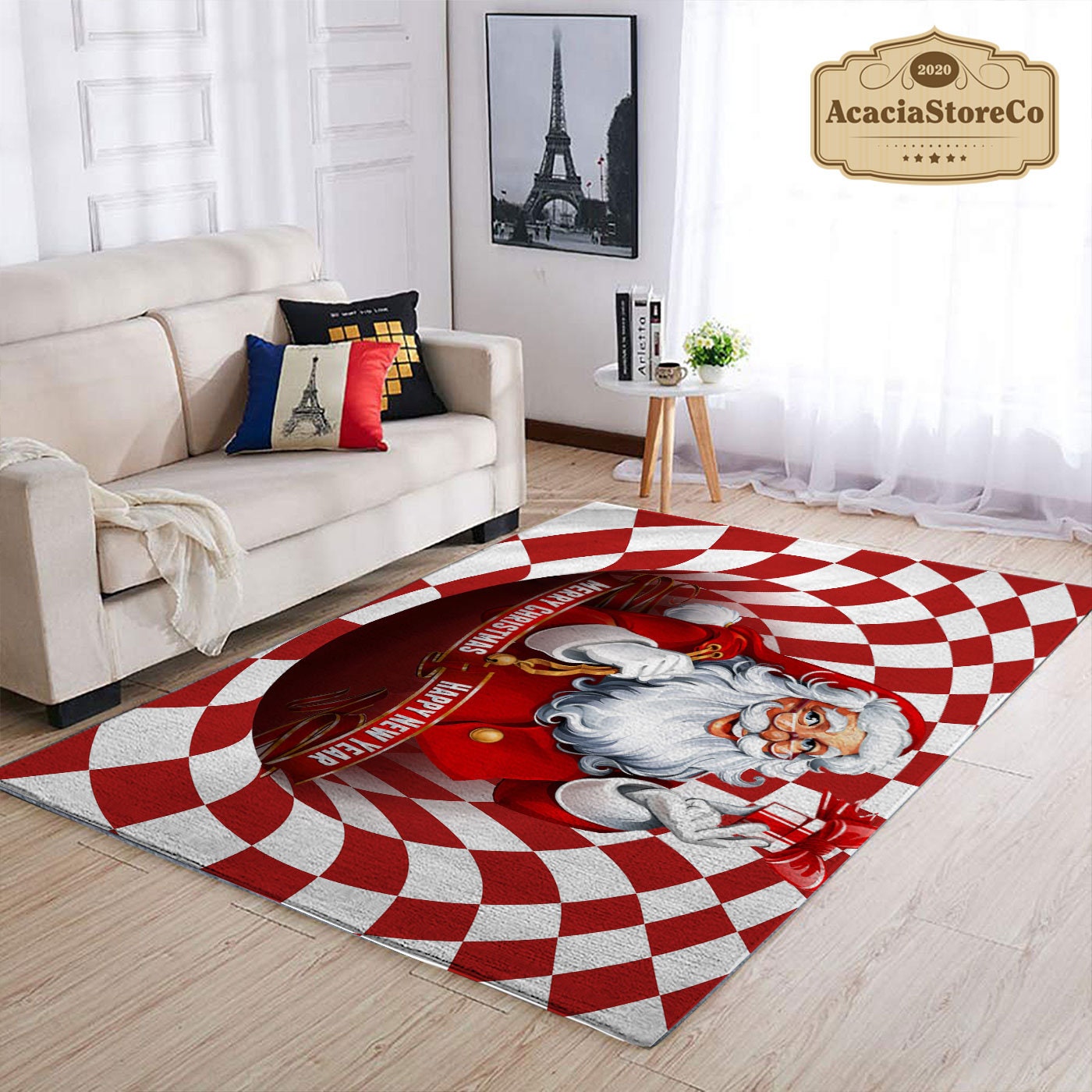 Tapis De Noël 3D Illusion Père Noël - 100x100 Cm, Antidérapant, Lavable, Déco Salon Chambre Fêtes
