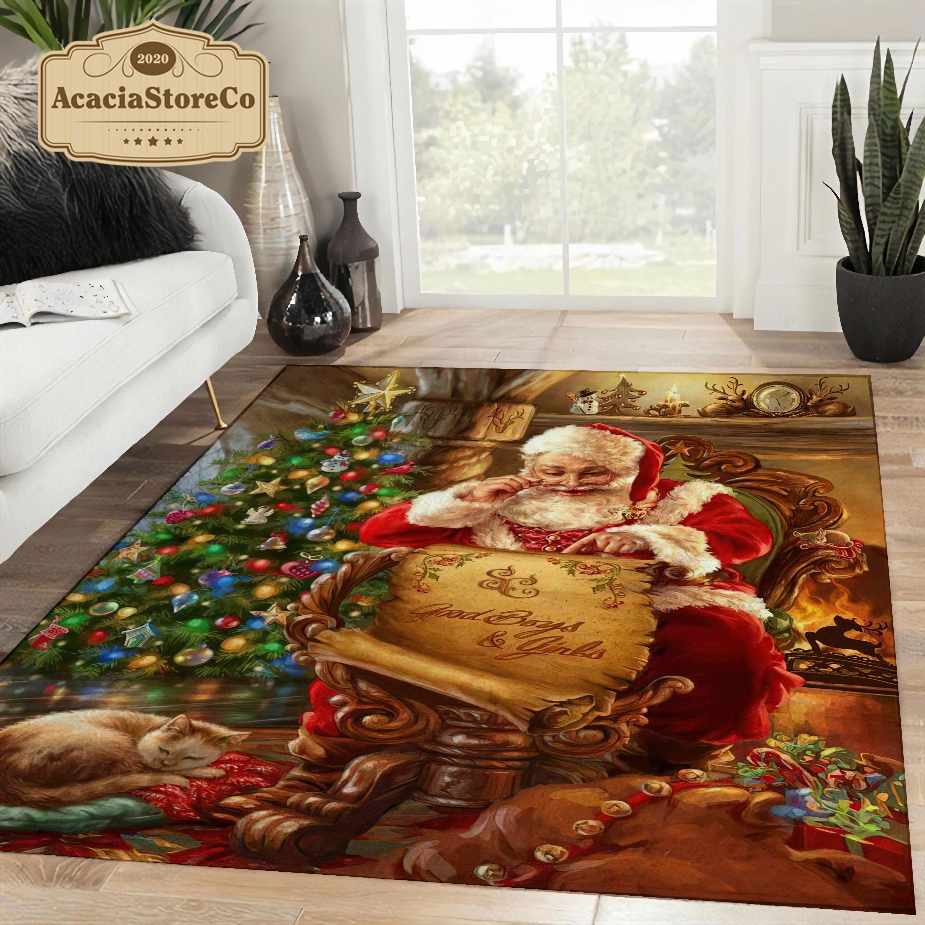 Area Rug For Bedroom Living Room,xmas Santa Claus Christmas Tree