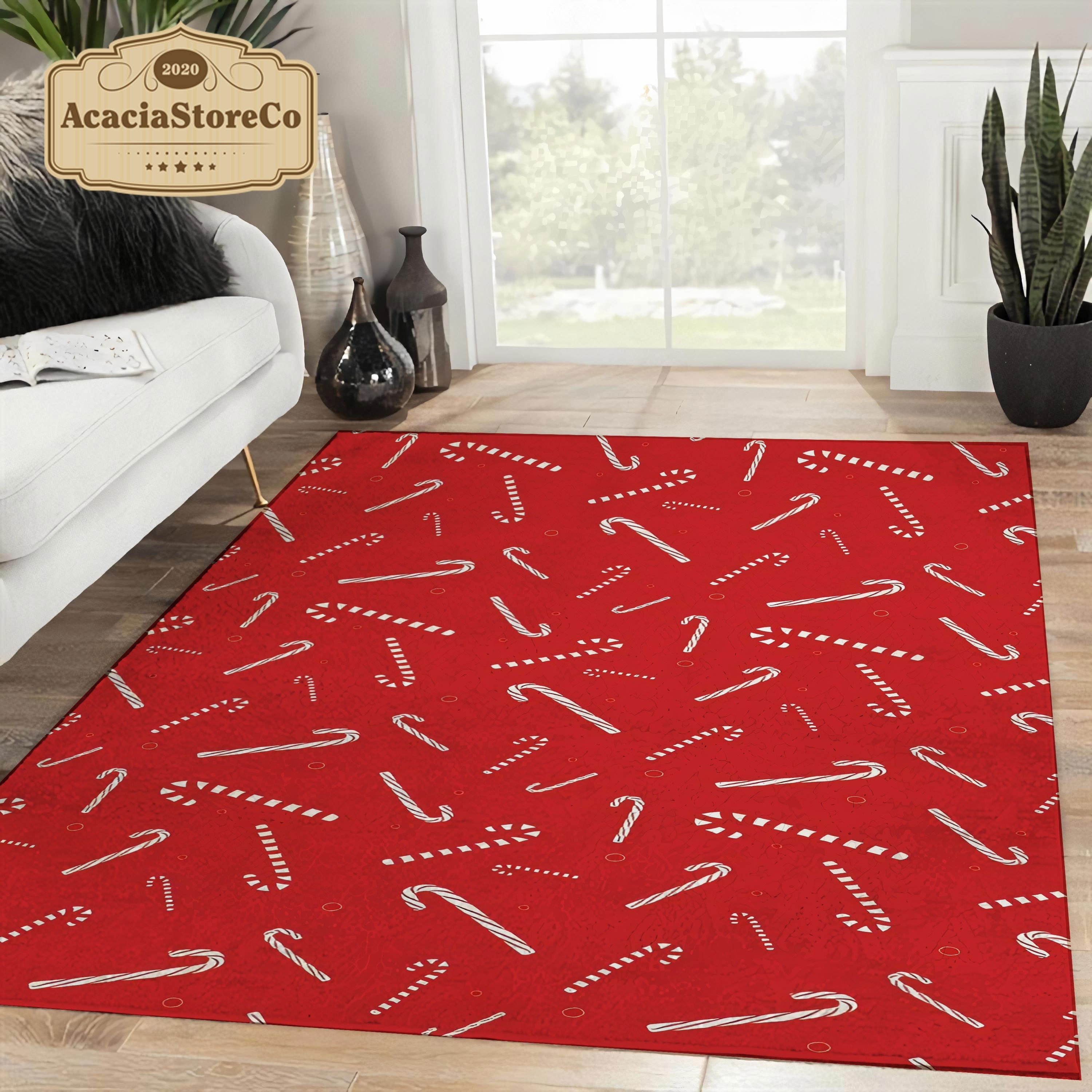 Ornament Pattern Rug Candy Cane Xmas Pattern Area Rug, Merry Christmas Rug, Christmas ...