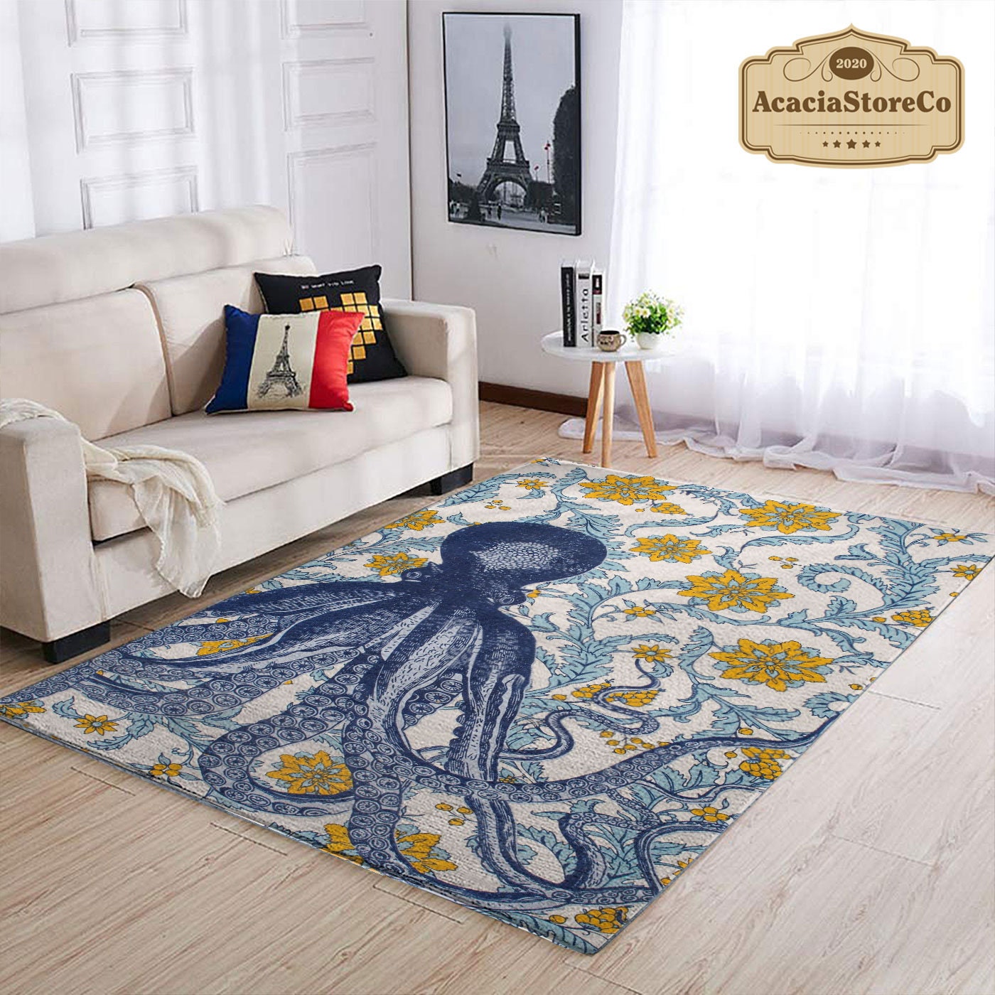 Blue Octopus Area Rug, Blue Octopus Carpet, Rugs for Living Room, Kids ...