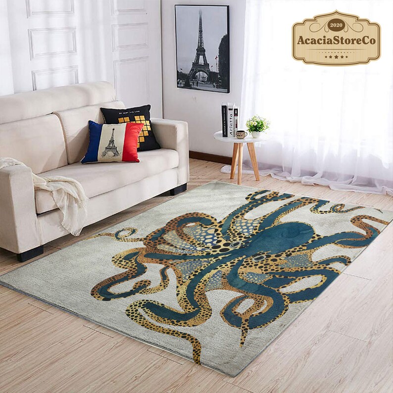 Octopus Channel Rug Octopus Ocean Area Rug, Octopus Ocean Carpet, Rugs for Living Room ...
