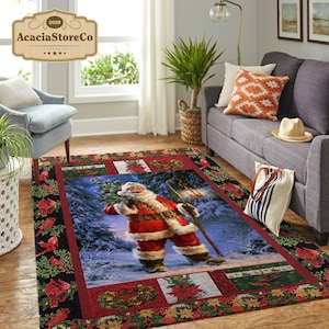 Merry Christmas Rug, Santa Claus Christmas Area Rug, Xmas Carpet ...