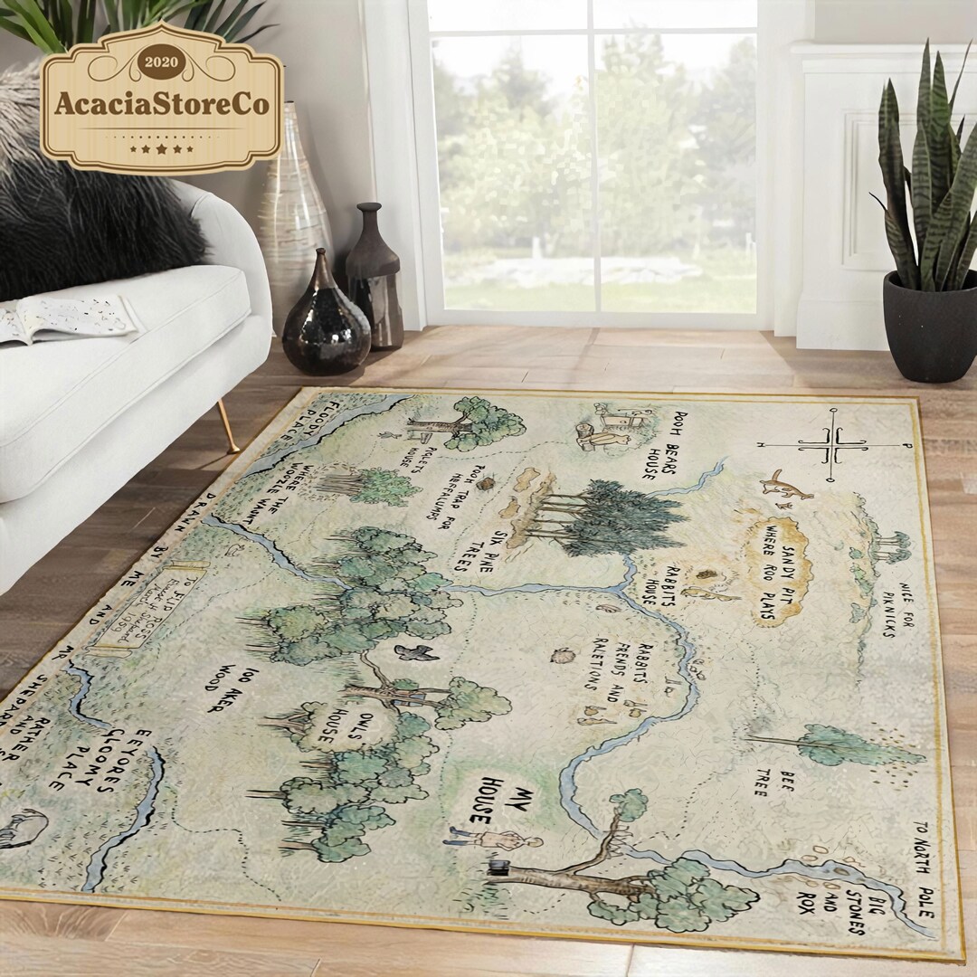 100 Acre Wood Map Rug, Winnie the Pooh Area Rug, Vintage Rug, Rugs for ...