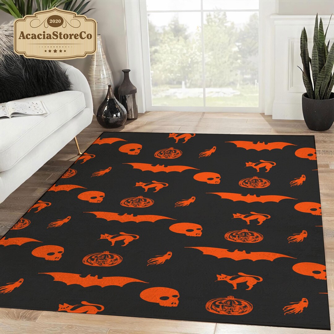 Classic Halloween Motifs Area Rectangle Rug, Halloween Carpet, Holiday ...
