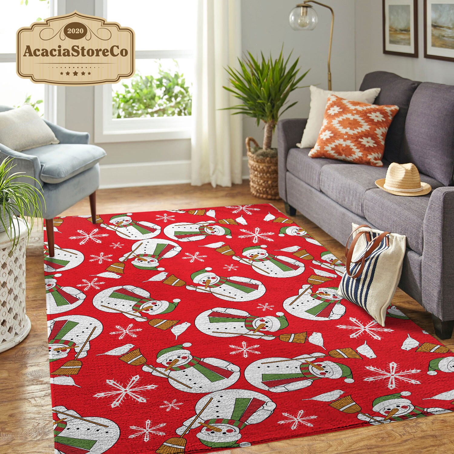 Cute Snowman Christmas Pattern Rectangle Rug, Christmas Area Rug ...
