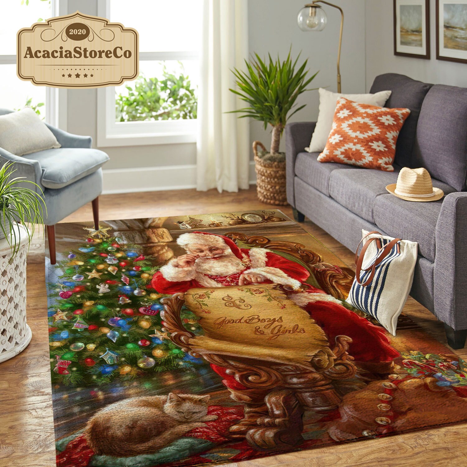 Merry Christmas Rug, Santa Claus Christmas Rug, Christmas