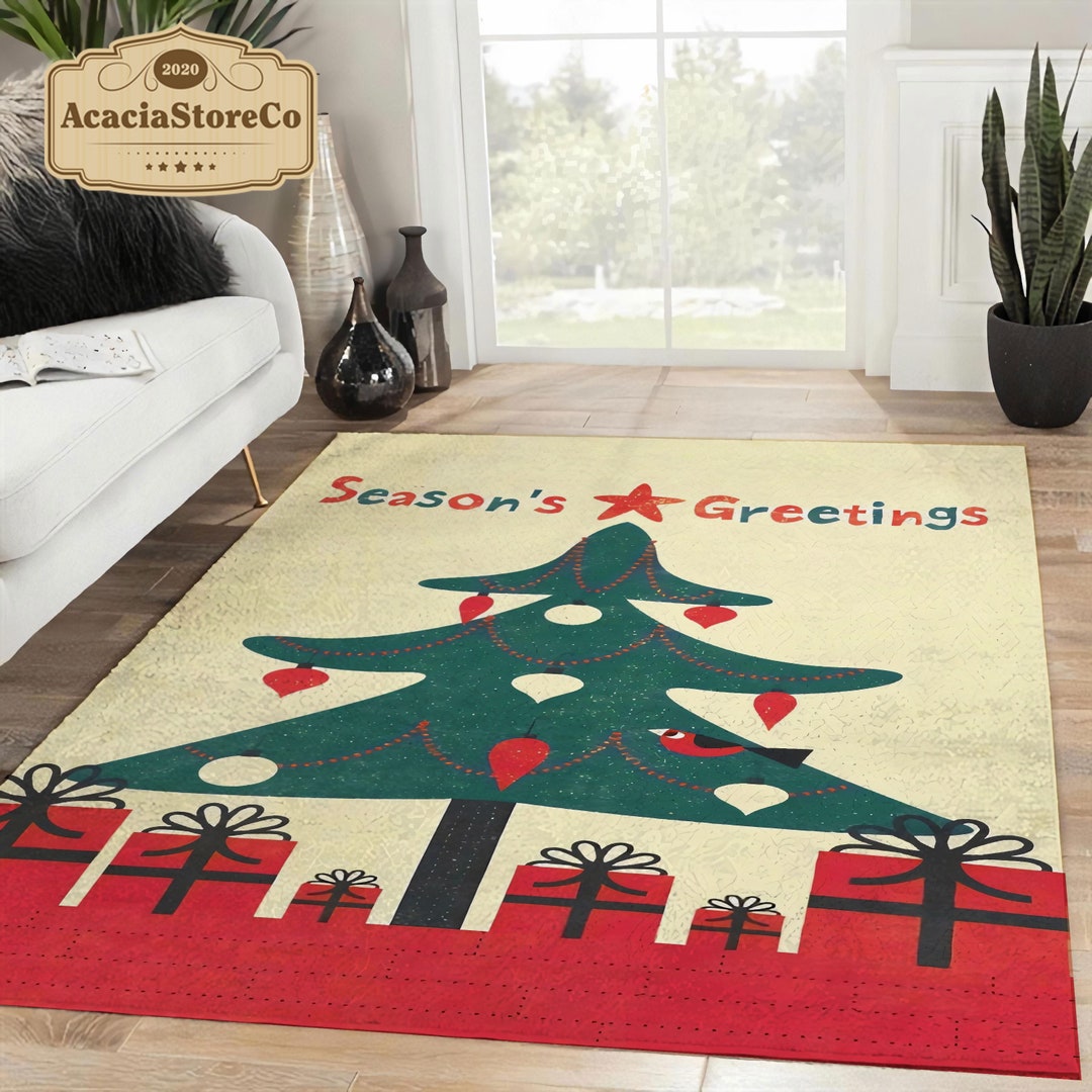 Christmas Tree With Gift Area Rug, Merry Christmas Rug, Christmas ...