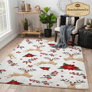 Reindeer Christmas Pattern Rug, Merry Christmas Area Rug, Christmas ...