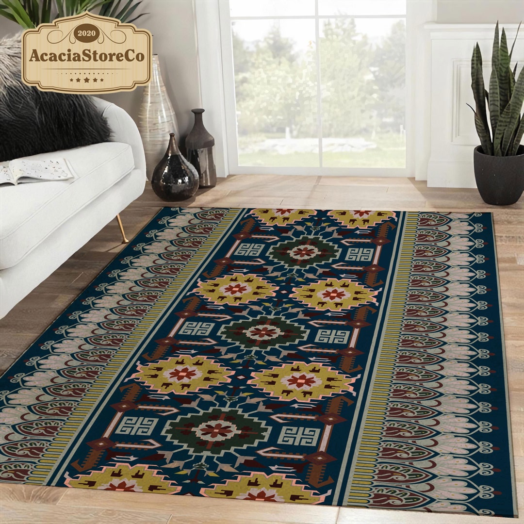 Retro Motif Pattern Area Rectangle Rug, Retro Turkish Carpet, Large ...