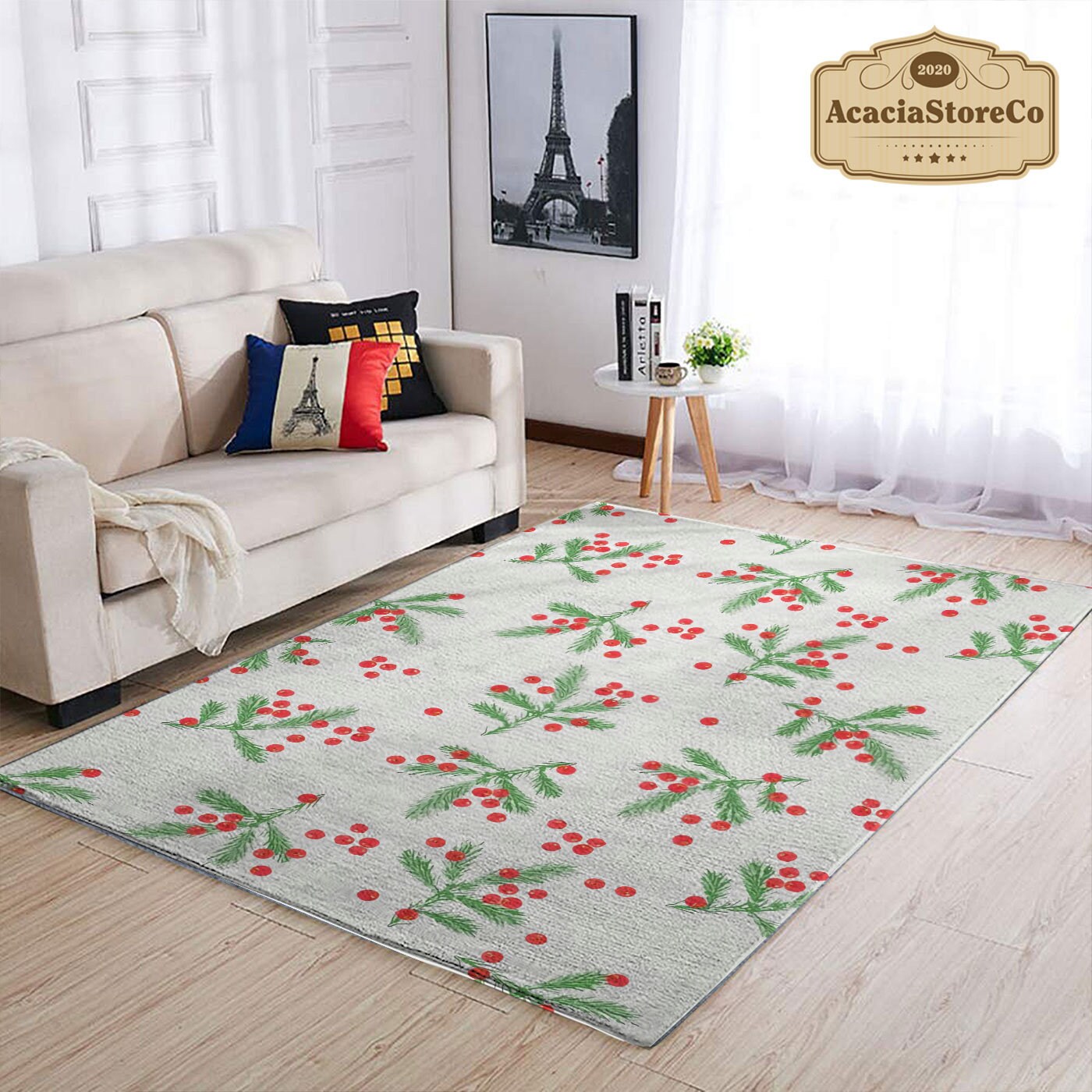 Ornament Pattern Rug Christmas Holly Pattern Rectangle Rug, Merry Christmas Area Rug ...