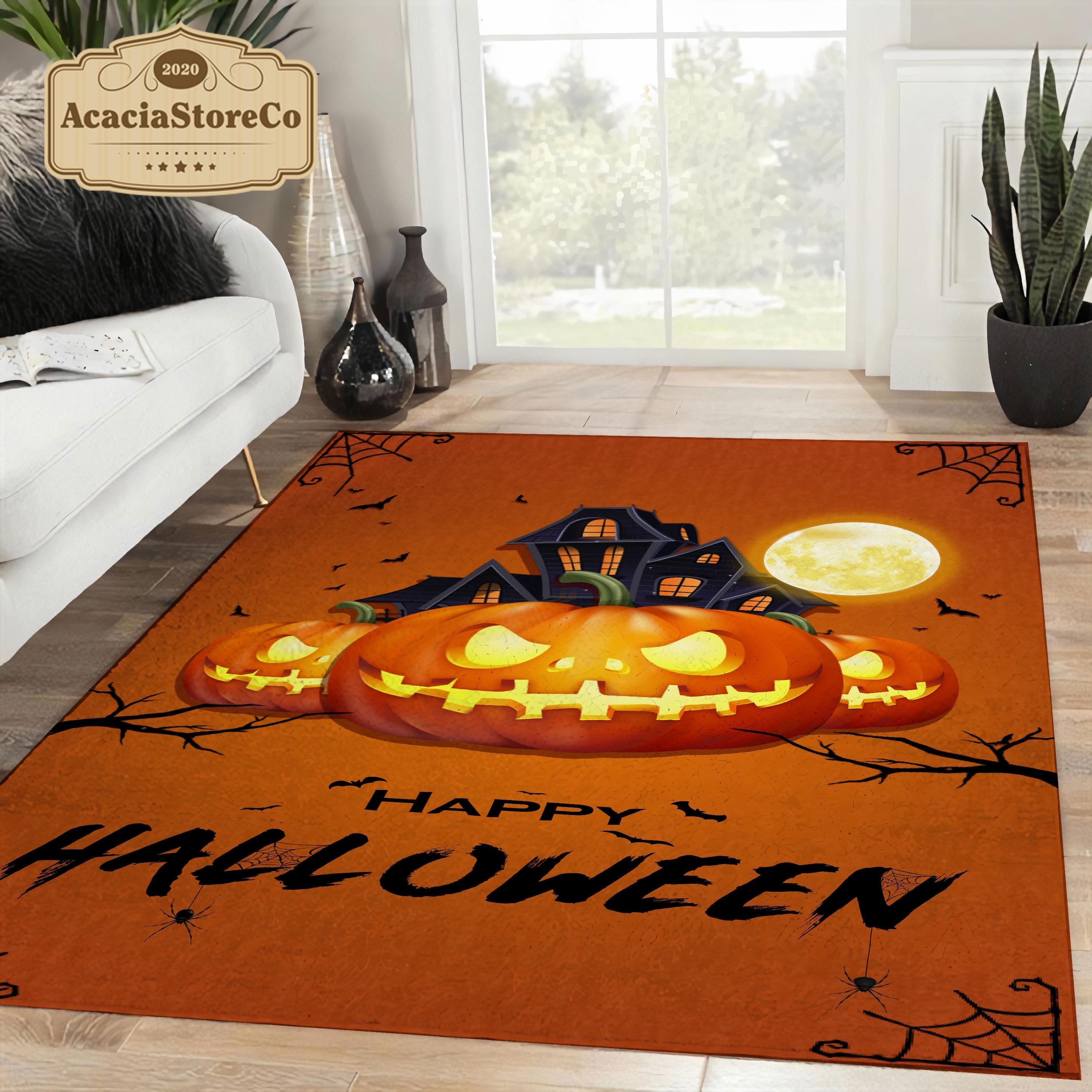 4x12ft Halloween Runner Rug – Gothic Pumpkin Bat Non-Slip Carpet For Hallway, Kitchen, Entryway & Laundry Room
