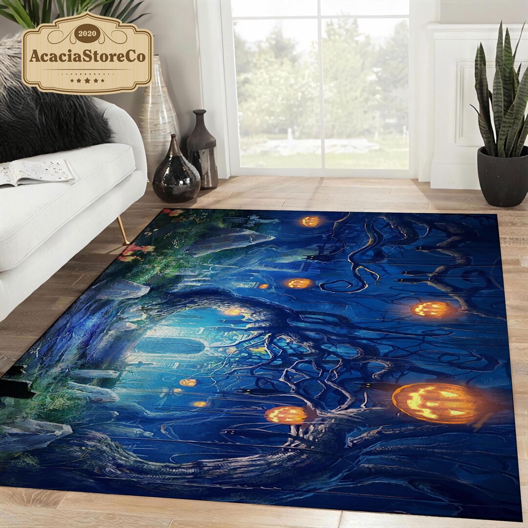 Halloween Pumpkin Rug Scary Halloween Night Area Rugs Etsy