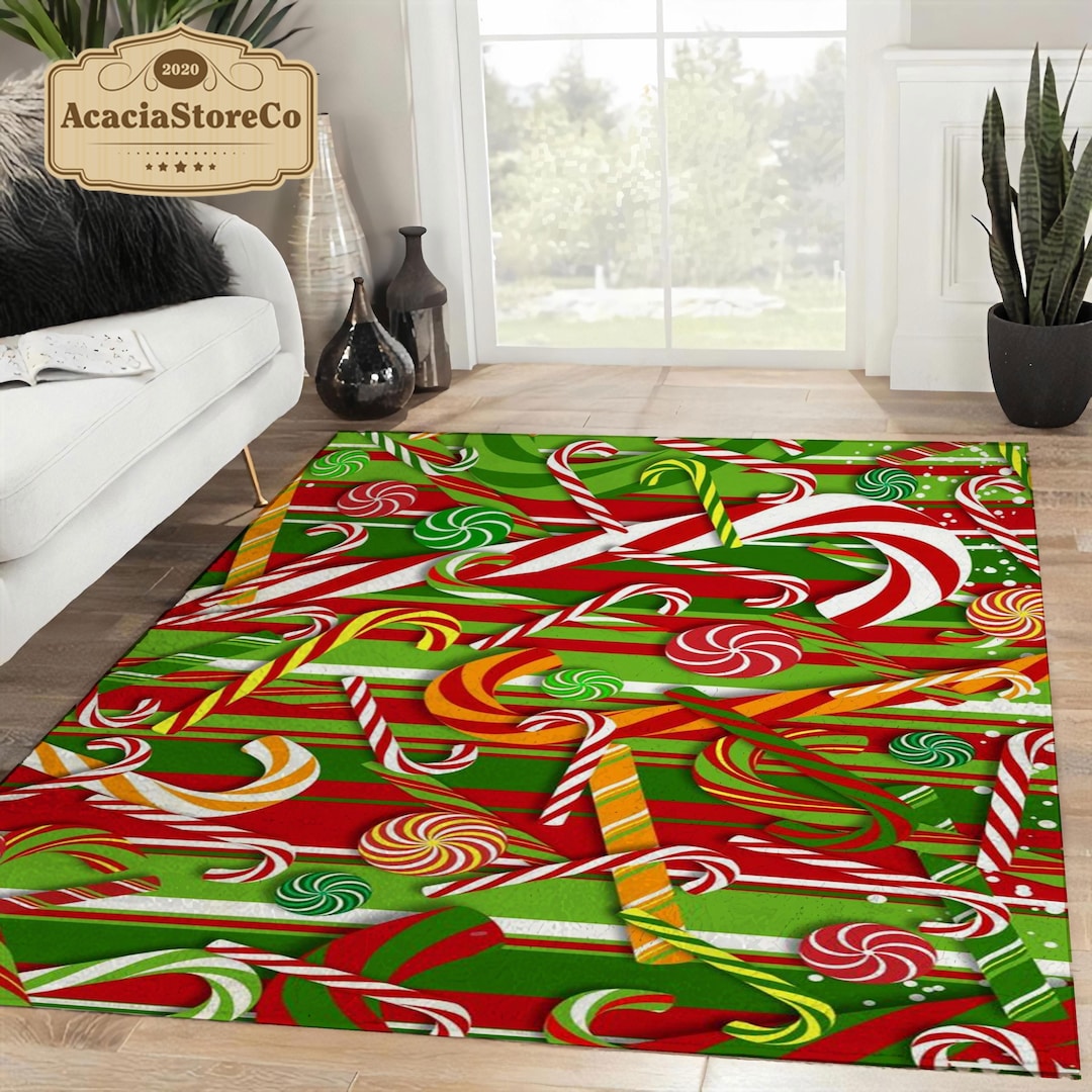 Christmas Candy Cane Pattern Area Rug, Merry Christmas Rectangle Rug ...