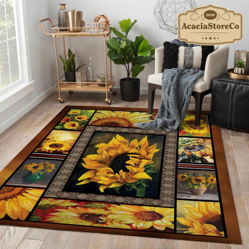 Sunflower Vintage Area Rug Sunflower Rug Sunflower Carpet Etsy