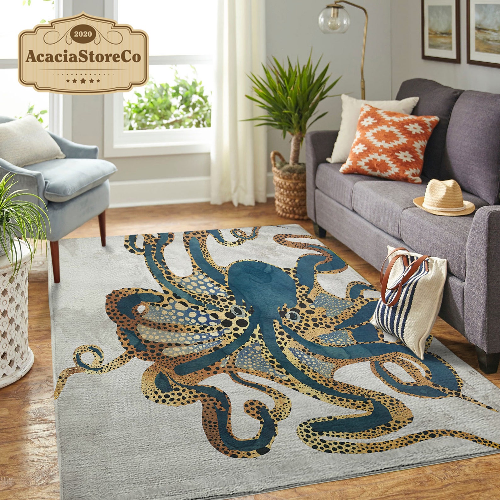 Octopus Ocean Area Rug, Octopus Ocean Carpet, Rugs for Living Room ...