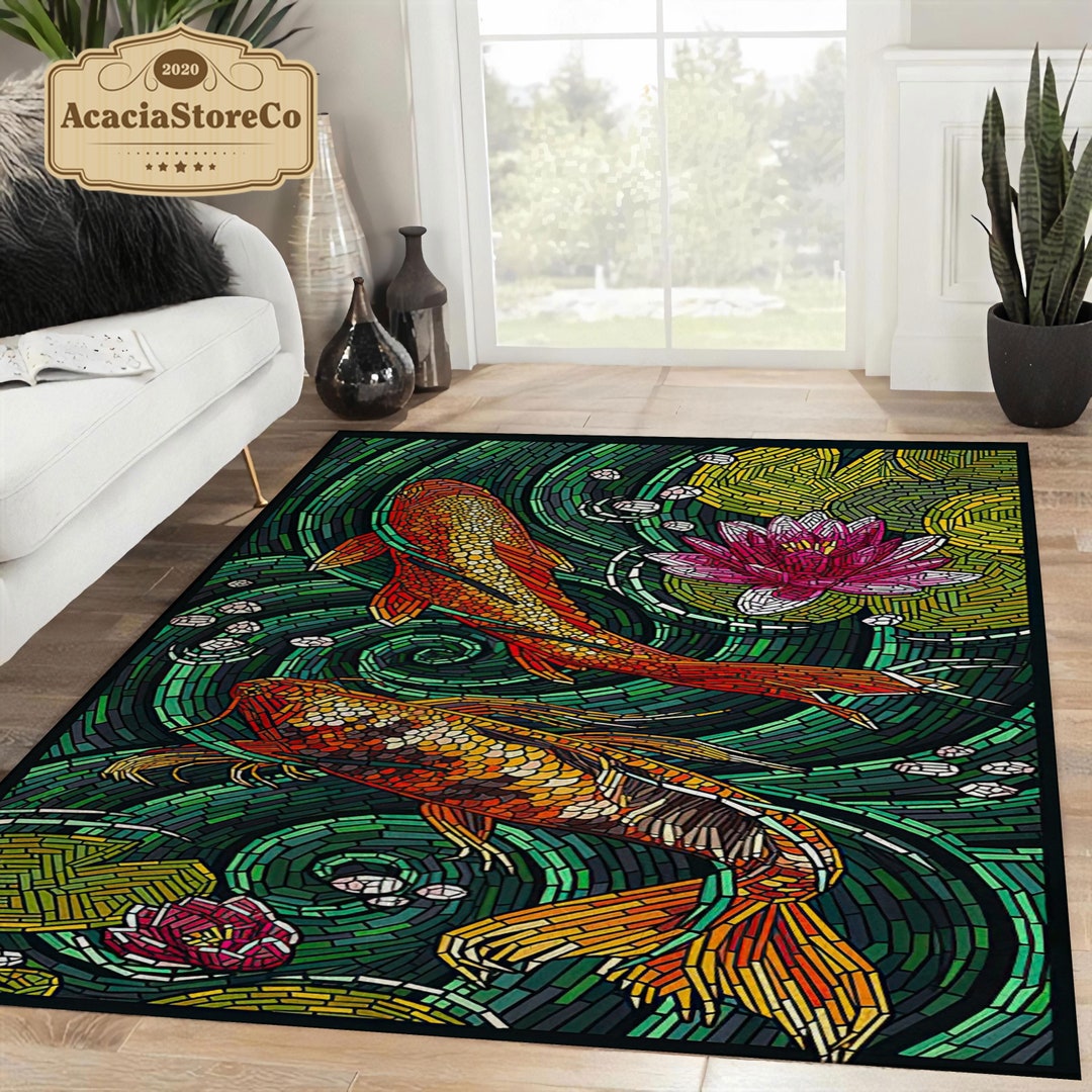 Koi Fish Rug Koi Fish Area Rug Asian Koi Fish Rug Large Etsy