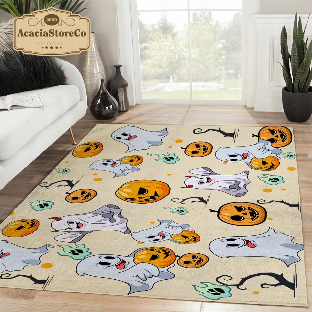 Halloween Ghosts and Pumpkin Pattern Area Rectangle Rug, Halloween