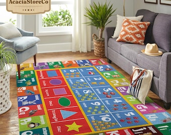 Alphabet Area Rectangle Rug, Nursery Rugs, Kids Room Decor, Rugs For Living Room Bedroom, Home Decor Rug