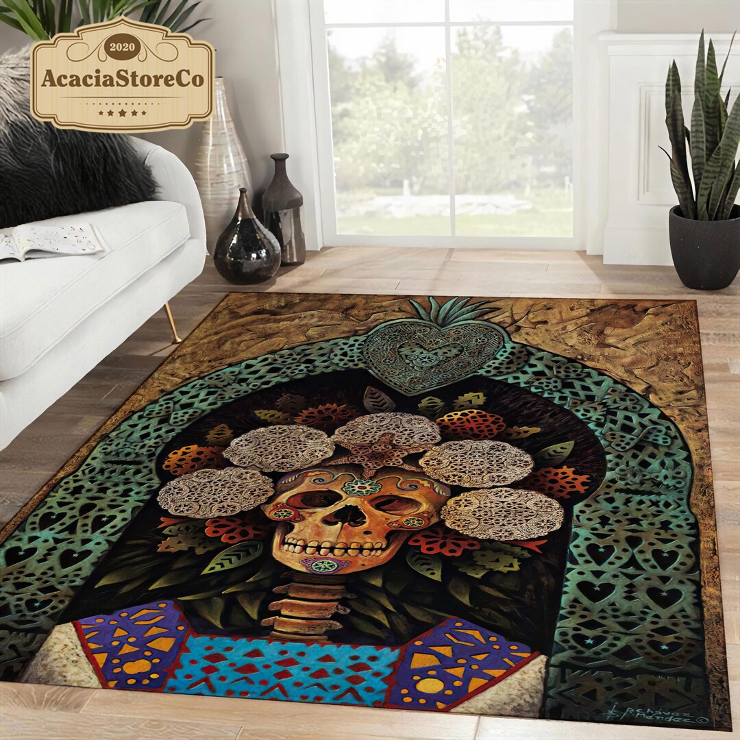 Amazing Skull Rectangle Rug Skull Rug Sugar Skull Rug Rugs Etsy