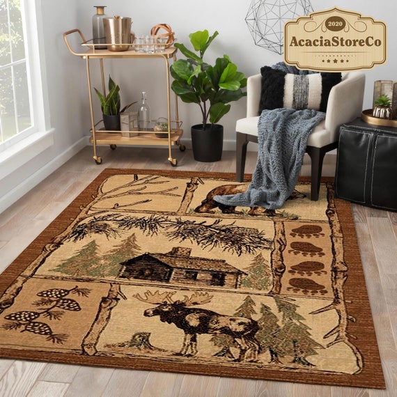 Beige Cabin Home Decor Area Rug Rustic Cabin Lodge Rugs Large