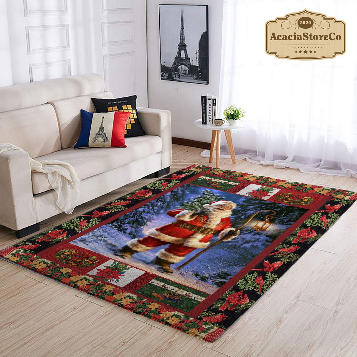 Merry Christmas Rug, Santa Claus Christmas Area Rug, Xmas Carpet