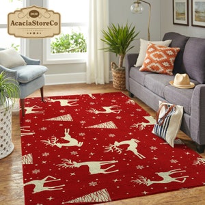 Christmas Area Rug, Reindeer Christmas Pattern Rectangle Rug, Christmas ...