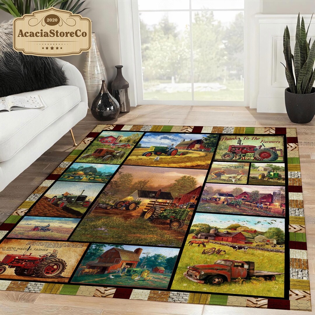 Farmer Tractor Area Rug Tractor Rug Farm Carpet Tractor Etsy