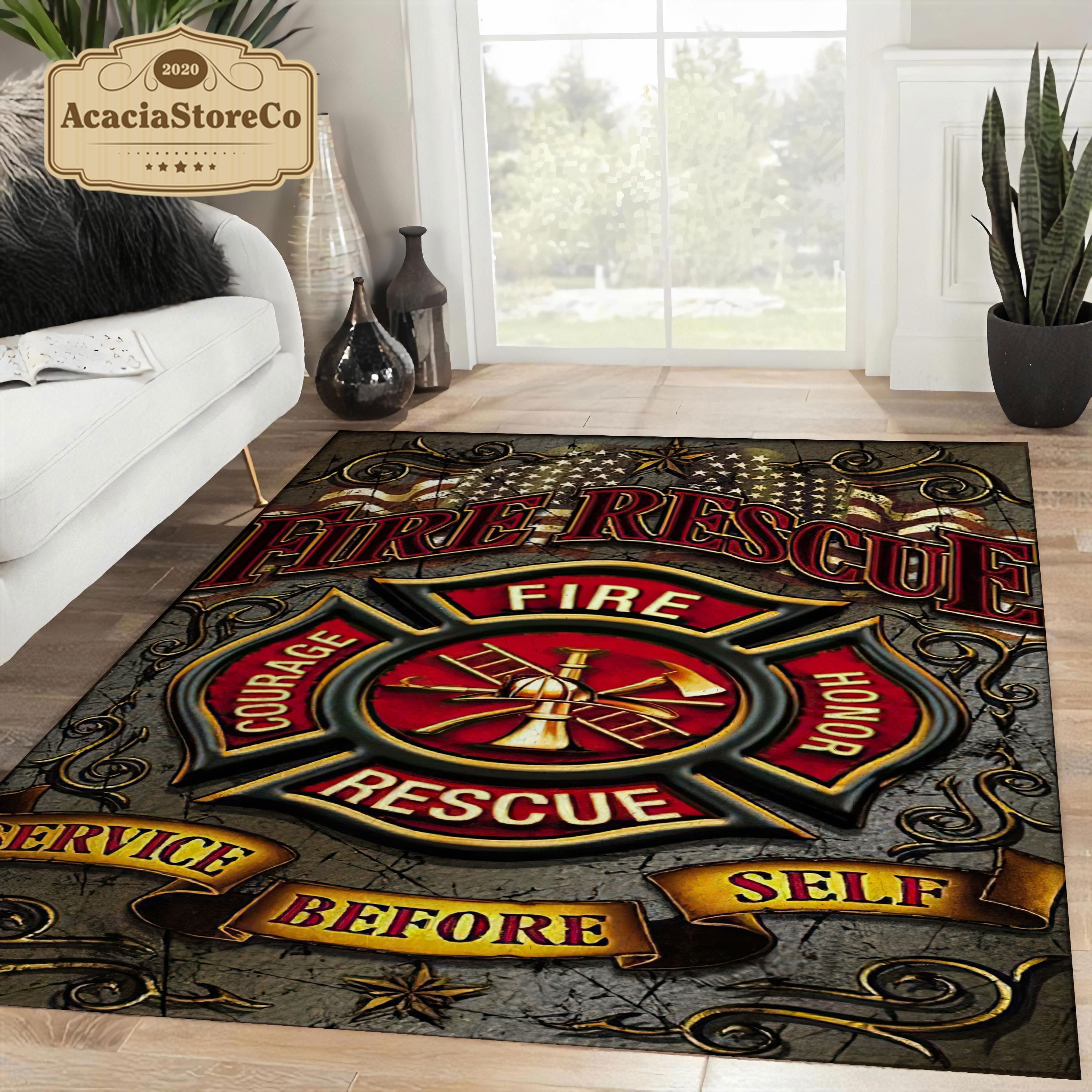 Firefighter Area Rug, Fire Rescue Rug, Fire Fighter Rug, Vintage Rug ...