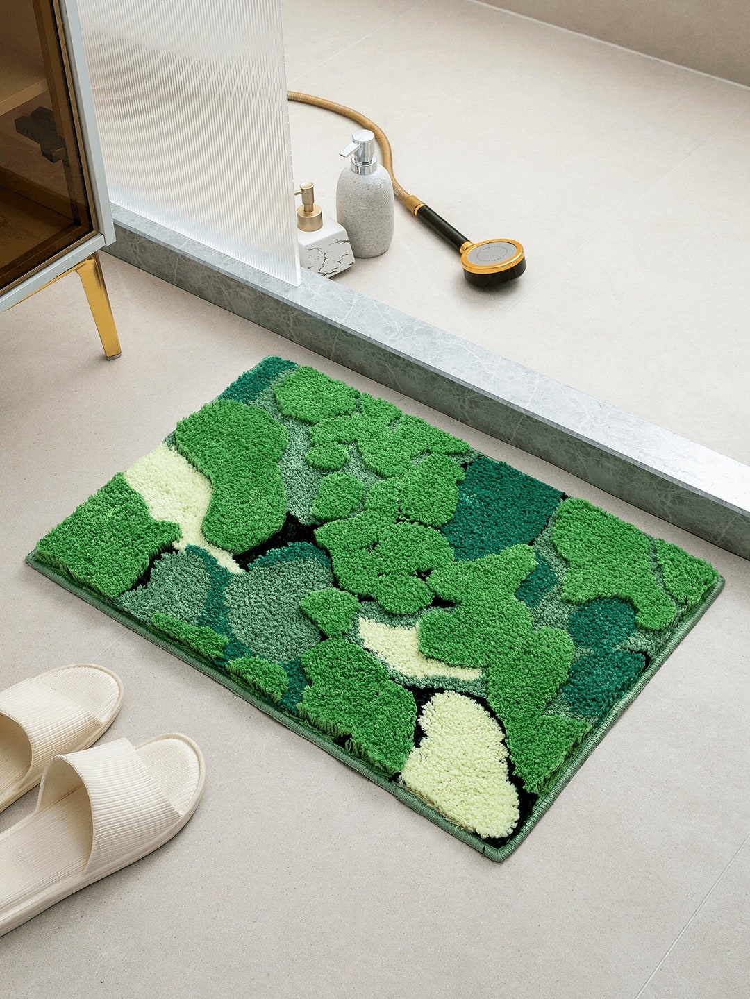 3D Cute Moss Green Bathroom Rug, 3D Bathroom Mats, Non Slip Kitchen Rug