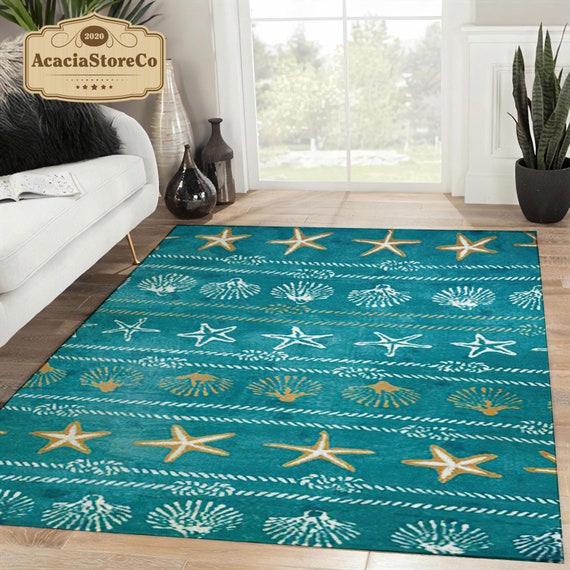 Nautical Starfish Area Rug Nautical Starfish Carpet Home Etsy