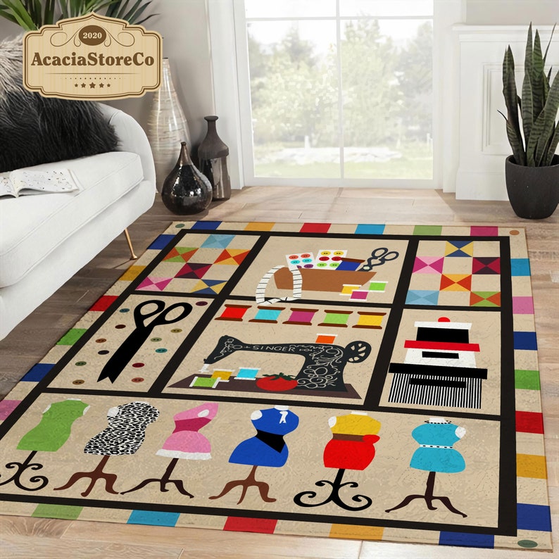 Sewing Life Area Rug Sewing Life Carpet Sewing Rug Sewing Etsy