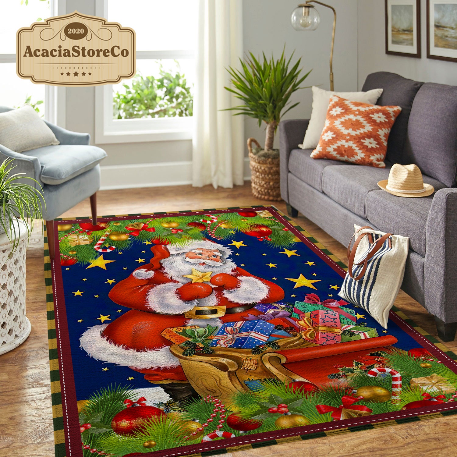 Christmas Santa Claus Rectangle Rug, Merry Christmas Area Rug ...