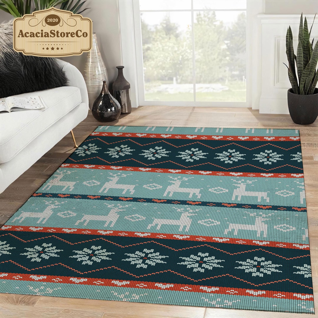 Christmas Large Vingtage Area Rug, Ornament Christmas Pattern Rug, Xmas ...