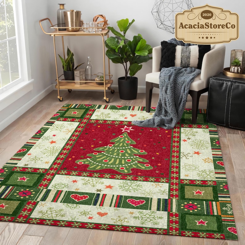 Merry Christmas Rug Christmas Tree Rug Christmas Etsy
