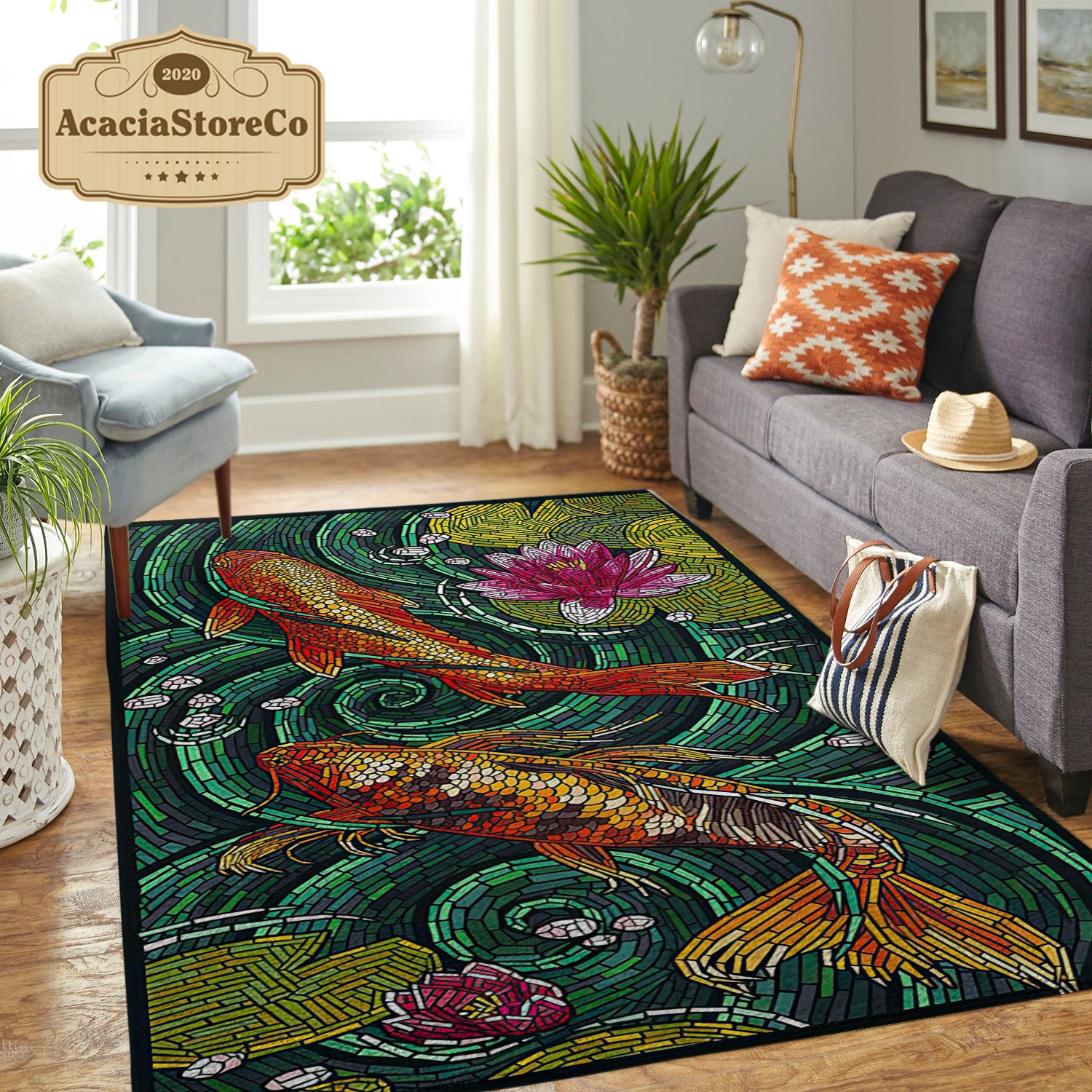 Koi Fish Rug Koi Fish Area Rug Asian Koi Fish Rug Large Etsy