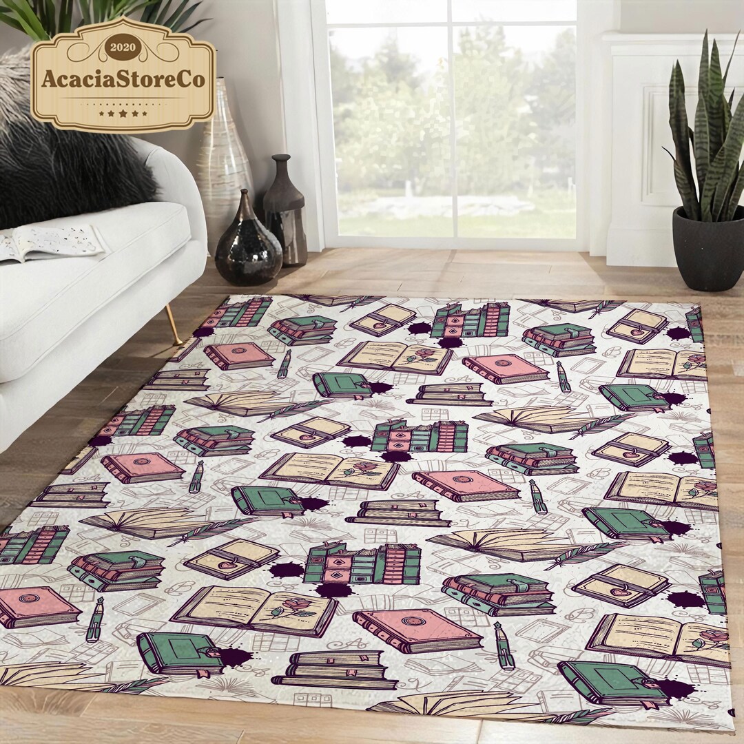 Library Librarian Book Lover Pattern Print Area Rug, Library Decor