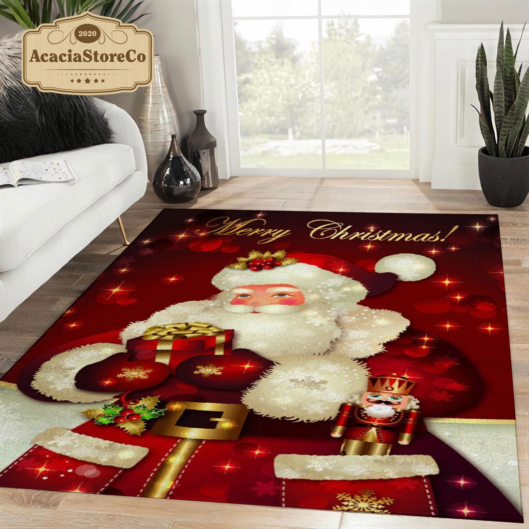 Merry Christmas Area Rug, Santa Claus Christmas Rectangle Rug ...