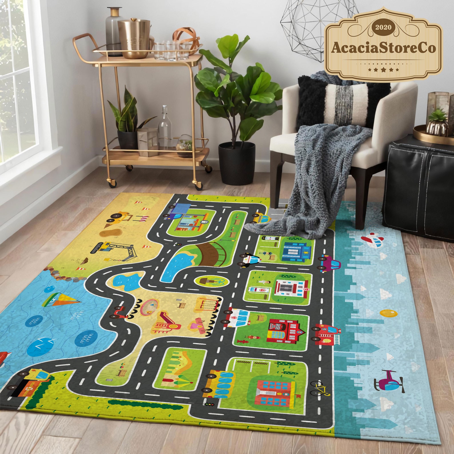 My City Road Track Maps for Kids Area Rug, Nursery Rectangle Rug, Kids ...