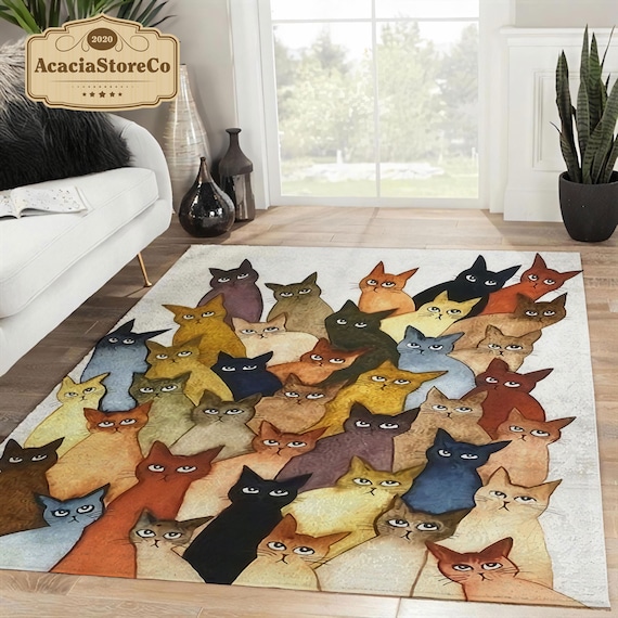 Cat Area Rug, Cat Art Rug, Cute Cat Rug, Cat Carpet, Vintage Rug, Rugs for  Living Room, Home Decor Rug 