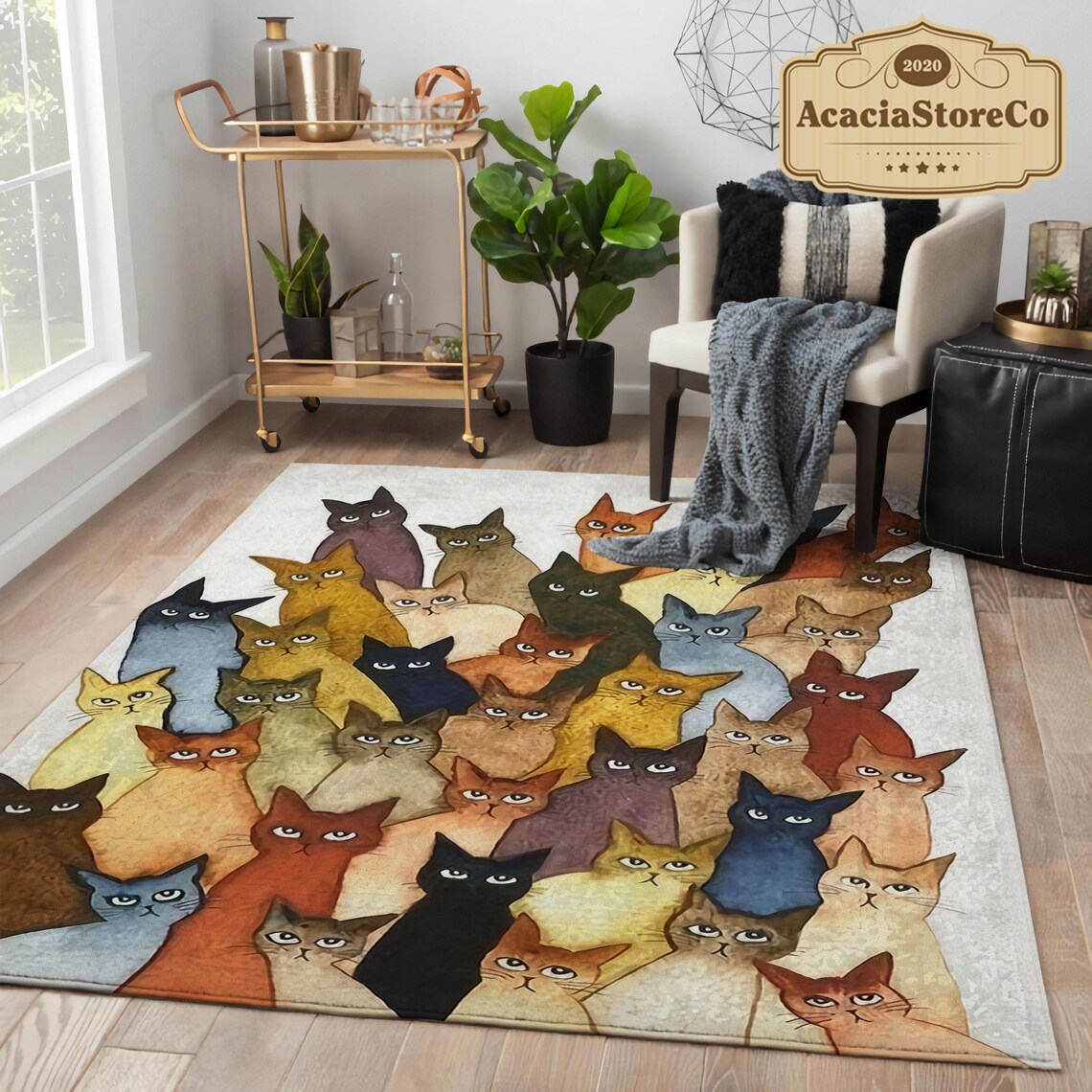 Cat Area Rug Cat Art Rug Cute Cat Rug Cat Carpet Vintage Etsy