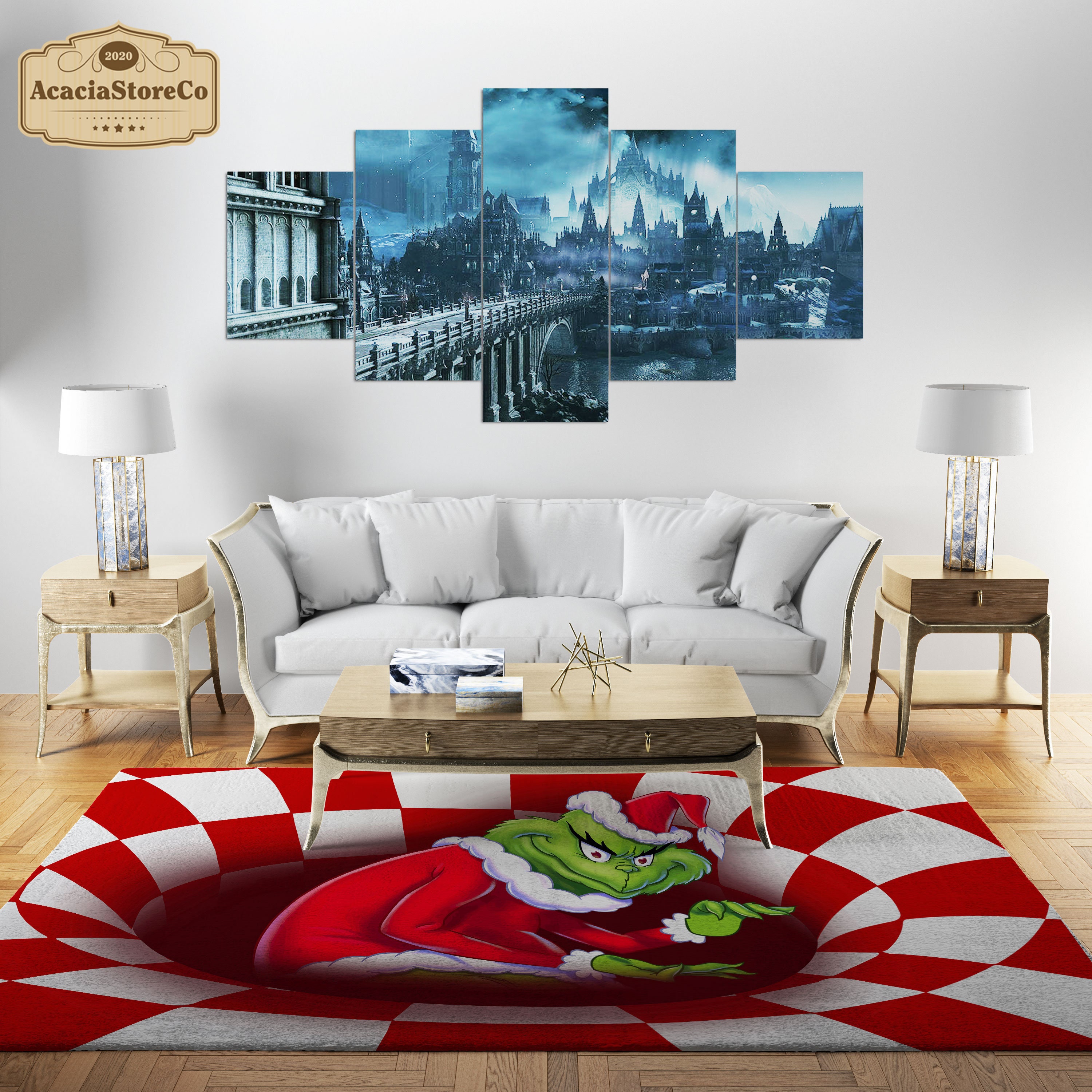 ZKPBTIZL Kerst Grinch 3d Illusion Deurmat, anti-slip Vloermat Nachtkastje Tapijten voor Slaapkamer Woonkamer Kinderkamer Decor Rug (Rood, 40 * 60cm