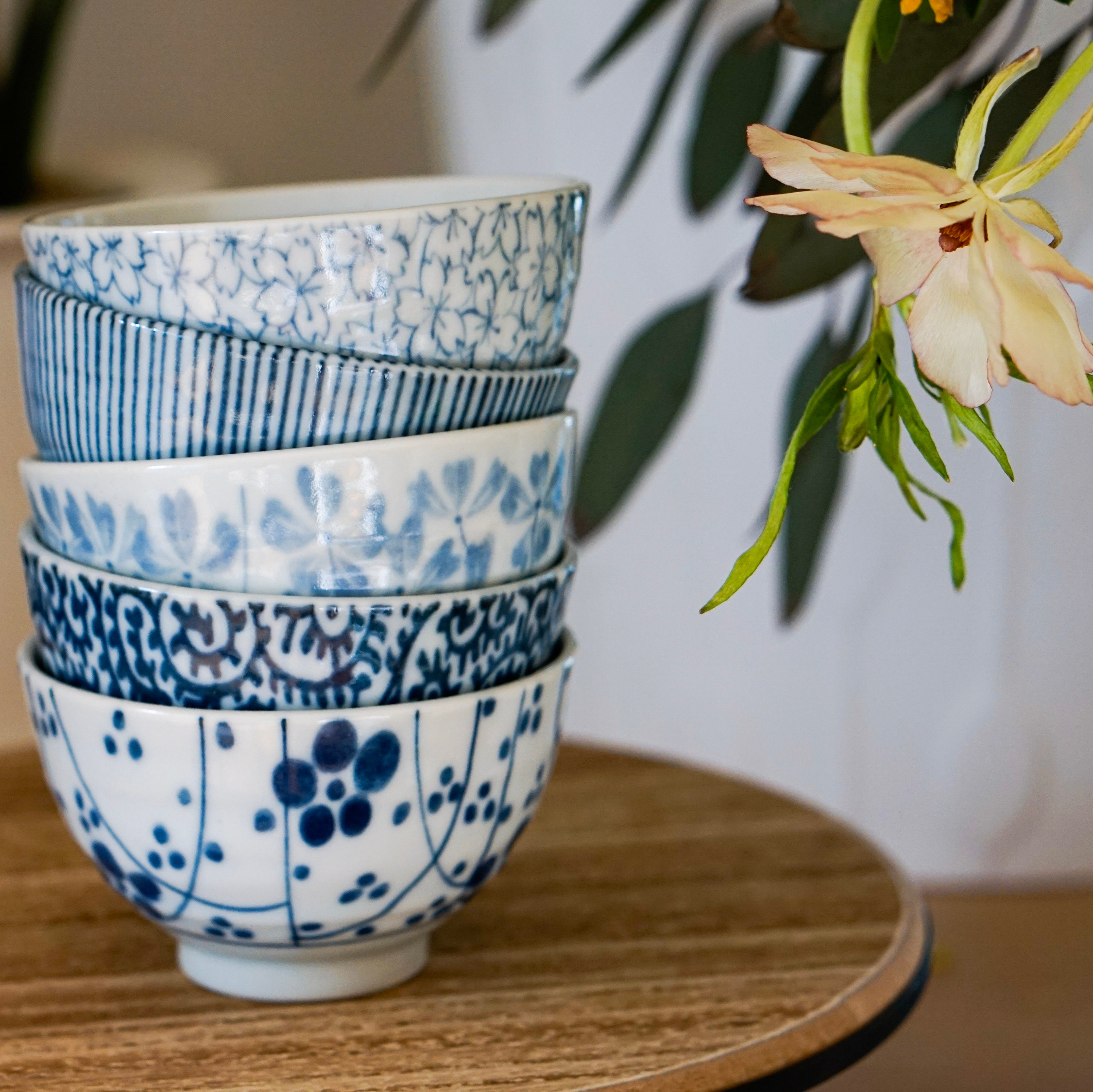 IndigoDyed 5Piece Tea Bowl Gift SetJapanese Mino WareMade in Japan