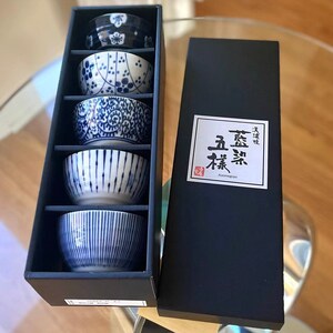 Indigo-Dyed 5-Piece Tea Bowl Gift Set｜Japanese Mino Ware｜Made in Japan｜Exclusive Handmade