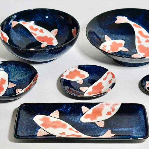 Koi Fish Ramen Bowl/Plate｜Japanese Mino Ware｜Made in Japan｜Tableware Set| Authentic Japanese tableware |handmade